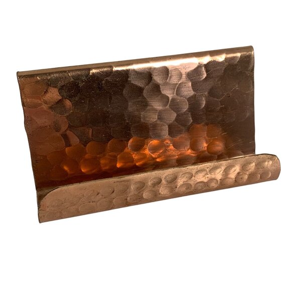 Hammered Copper Business Card Holders - Set Of 2 - Home Office Desk Accessory - Picture 2 of 11